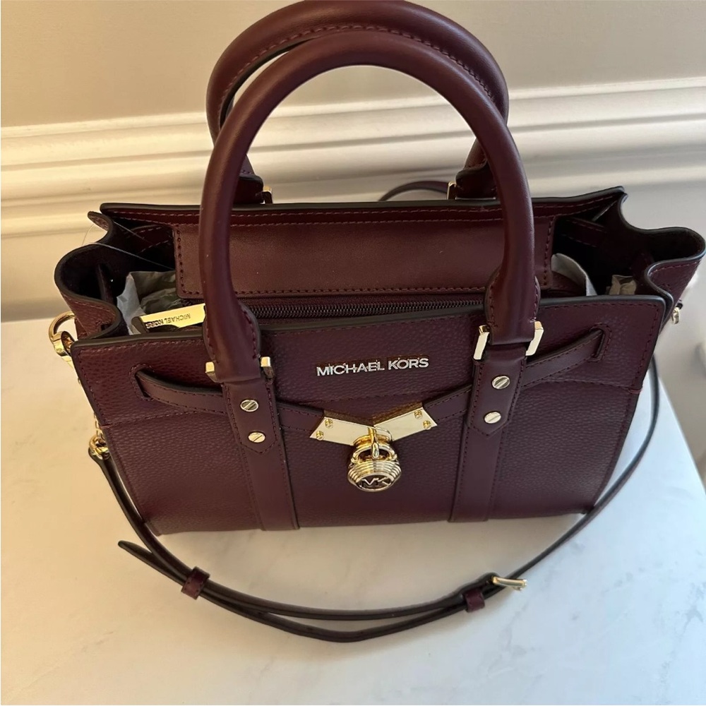 MICHAEL KORS NOUVEAU HAMILTON SMALL SATCHEL MERLOT. NWT BEAUTIFUL FALL BAG - Picture 2 of 11